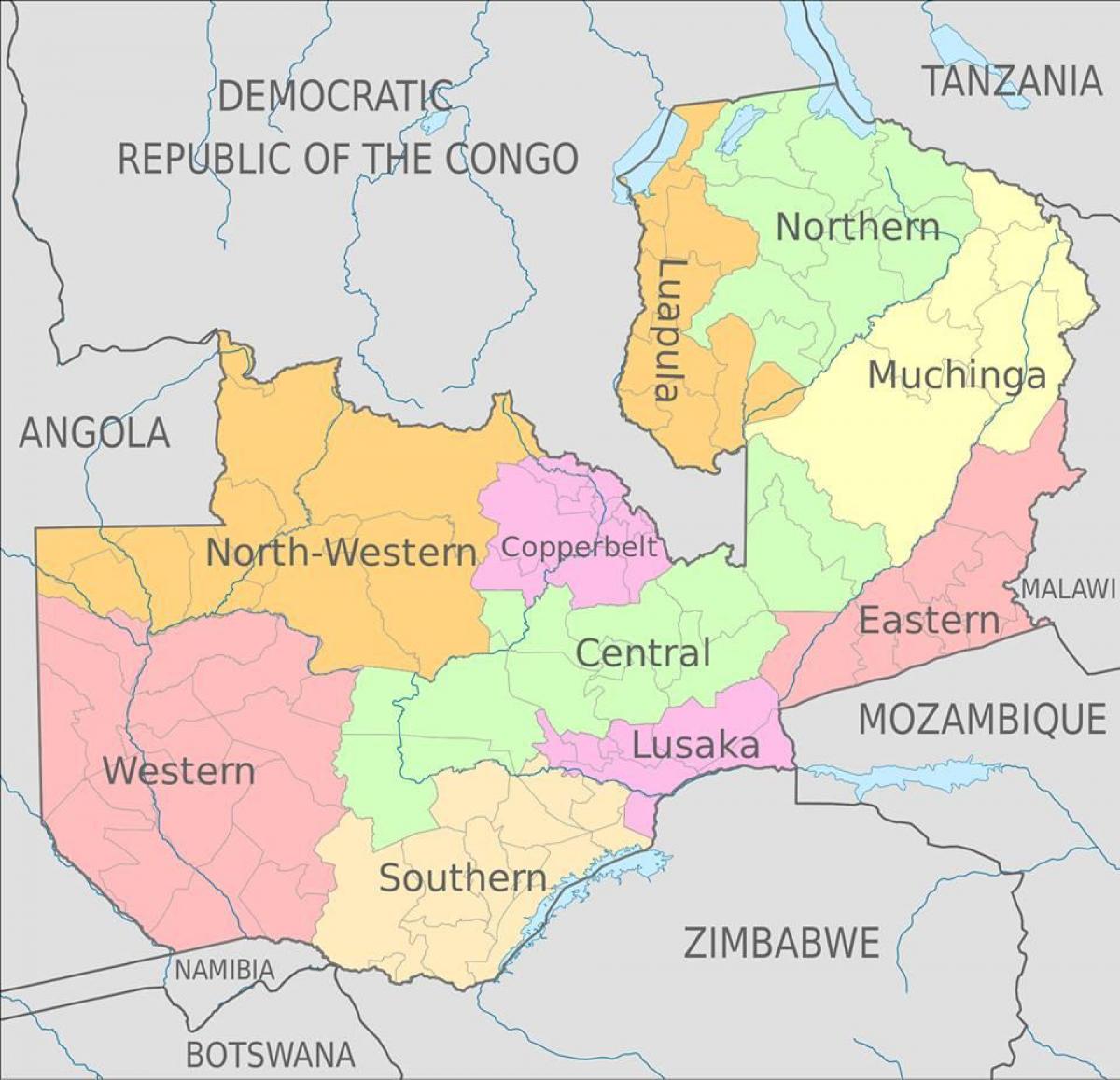 نقشہ کے زیمبیا دکھا 10 صوبوں